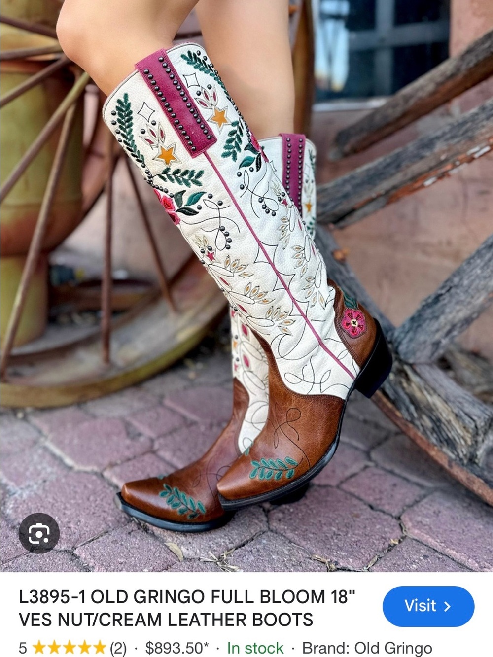 RARE 🌺Old Gringo Cream Leather Boots with Brown and beautiful Embroidery - Picture 15 of 15